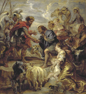 Painting of "Reconciliation of Jacob and Esau" by Reubens, Peter Paul.
