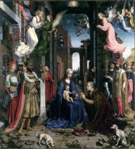 "The Adoration of the Kings. Gossart, Jan. 1500-15, Oil on wood, National Gallery, London."