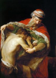 The Return of the Prodigal Son, 1773. By Pompeo Batoni, Public Domain.