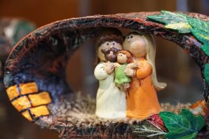 Figurines of Joseph, Mary, and baby Jesus.