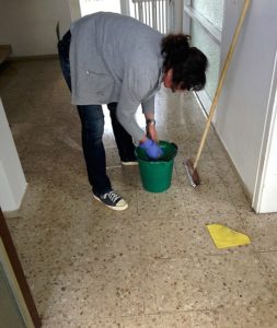A person cleaning.