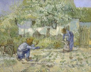 First Steps by Vincent Van Gogh; Oil on Canvas. Public Domain.