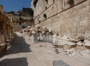 The ancient wall of the Temple Mount and some of the giant stones that were once cast down in Jeruselum.