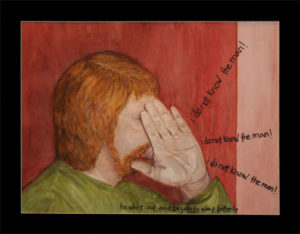 Peter denying Jesus. Painting © Linda E.S. Roberts, 2007. For permission to use this picture, contact Mark D. Roberts.