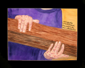 Jesus carrying the cross. Painting © Linda E.S. Roberts, 2007. For permission to use this picture, contact Mark D. Roberts.
