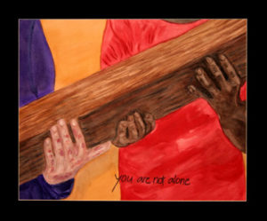 Simon of Cyrene helps Jesus to Carry the Cross. Painting © Linda E.S. Roberts, 2007. For permission to use this picture, contact Mark D. Roberts.