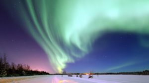 Aurora Borealis glimmering in the Alaskan sky.