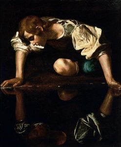 Narcissus, oil on canvas. Caravaggio (1595). Galleria Nazionale d'Arte Antica, Roma.
