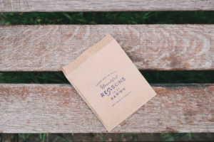 Stamped stationary placed on a bench to remind us of all the reasons to take the time and give thanks.